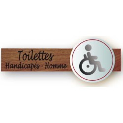 PLAQUE DUOSIGN S/SUPPORT BOIS 220x85 MM "Toilettes handicapés homme"