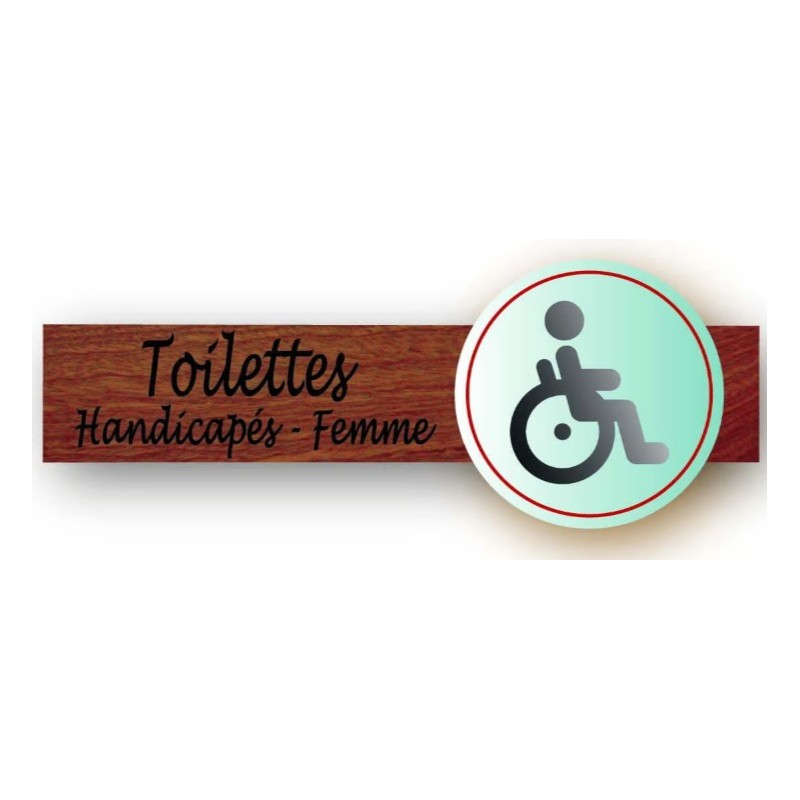 PLAQUE DUOSIGN S/SUPPORT BOIS 220x85 MM "Toilettes handicapés femme"
