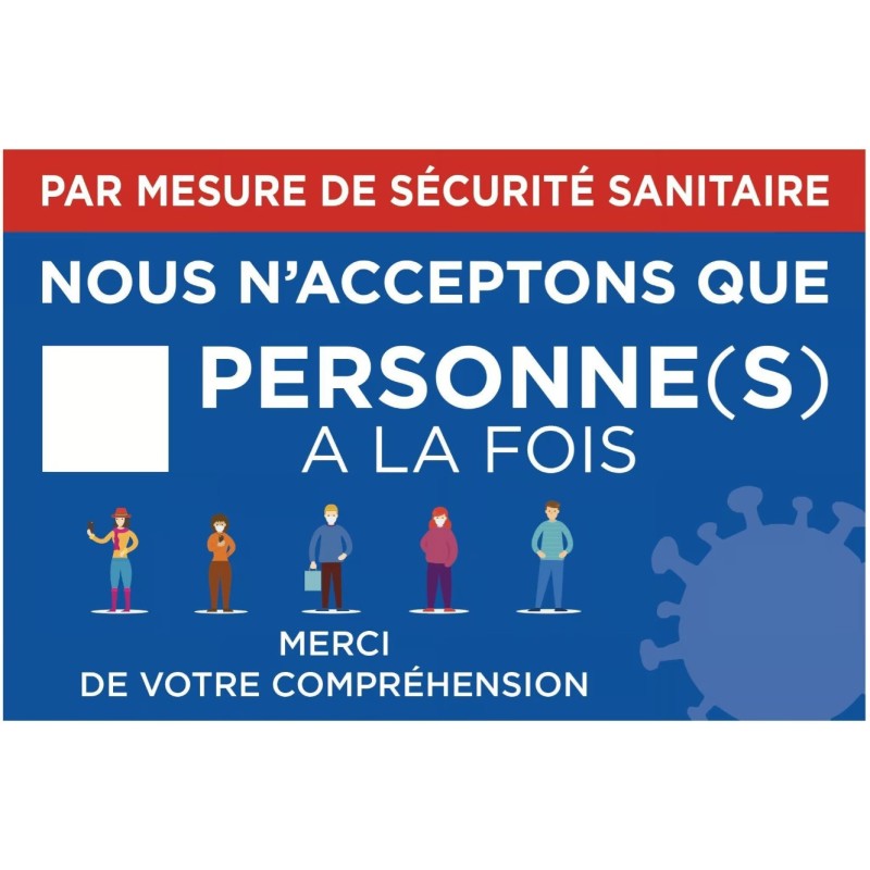 PANCARTE PVC 300x200 mm Mesure sécurité nbre personnes à la fois + ad