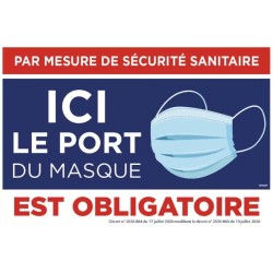 PANCARTE PVC 300x200 mm Port du masque obligatoire + 2 adhésifs au do