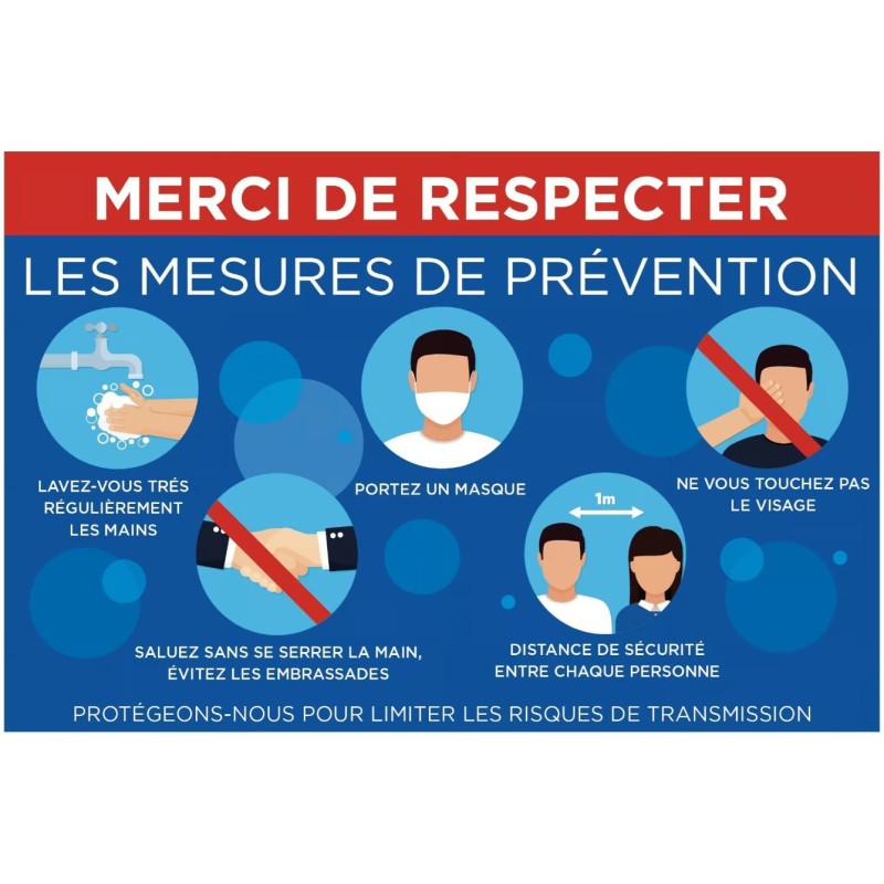 PANCARTE PVC 300x200 mm Merci de respecter les mesures de prévention 