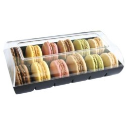 BOITE 12 MACARONS NOIRE AVEC COUVERCLE - 185x100 ht 53 mm (lot de 48)