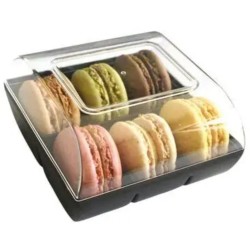 BOITE 6 MACARONS NOIRE AVEC COUVERCLE - 94x100 ht 53 mm (lot de 90) 