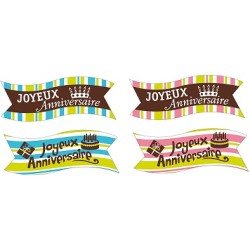 BANDEROLE AZYME "joyeux anniversaire" 94x30 mm - 4 assortis (x24)