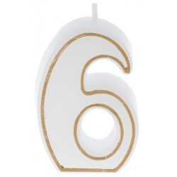 BOUGIE CHIFFRE BLANCHE ET LISERÉ OR - N°6 (x12)