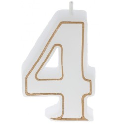 BOUGIE CHIFFRE BLANCHE ET LISERÉ OR - N°4 (x12)