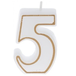BOUGIE CHIFFRE BLANCHE ET LISERÉ OR - N°5 (x12)