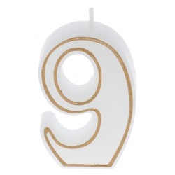 BOUGIE CHIFFRE BLANCHE ET LISERÉ OR - N°9 (x12)