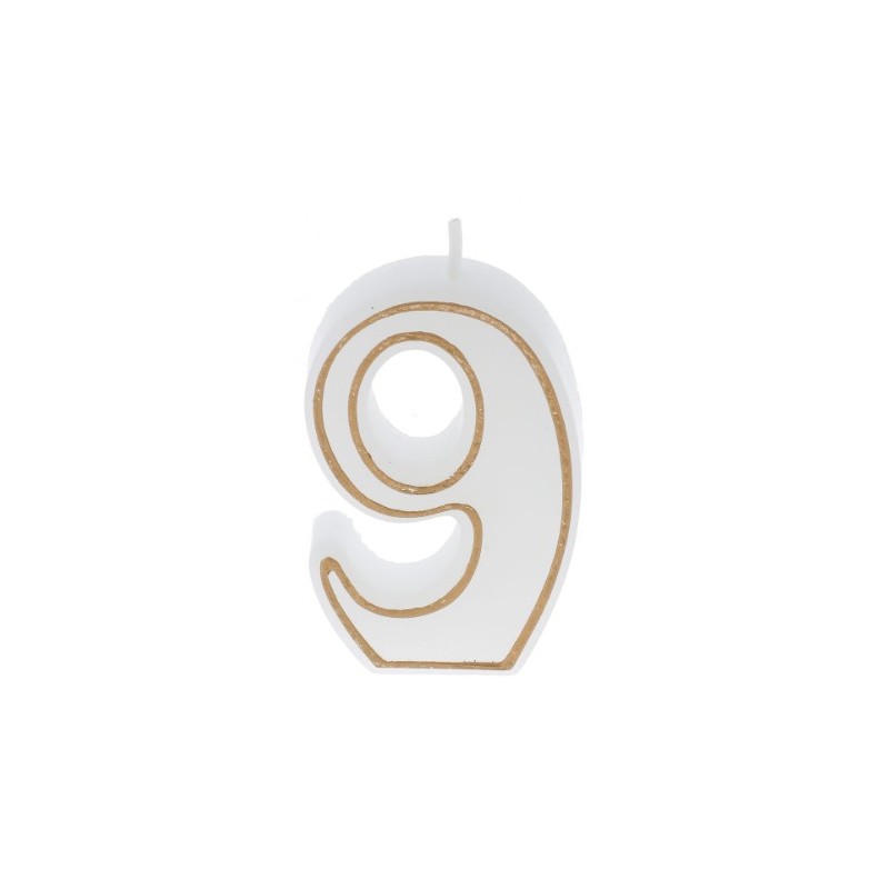 BOUGIE CHIFFRE BLANCHE ET LISERÉ OR - N°9 (x12)