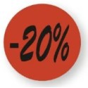 ETIQUETTE PAPIER ADHESIVE diam 36 mm - "- 20%" (lot de 500)