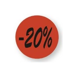 ETIQUETTE PAPIER ADHESIVE diam 36 mm - "- 20%" (lot de 500)