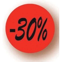 ETIQUETTE PAPIER ADHESIVE diam 36 mm - "- 30%" (lot de 500)