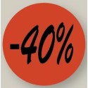 ETIQUETTE PAPIER ADHESIVE diam 36 mm - "- 40%" (lot de 500)
