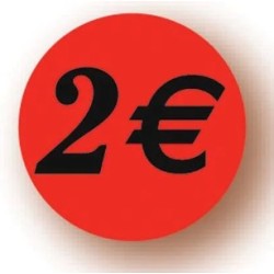 ETIQUETTE PAPIER ADHESIVE diam 36 mm - "2€" (lot de 500)