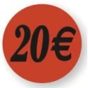 ETIQUETTE PAPIER ADHESIVE diam 36 mm - "20€" (lot de 500)