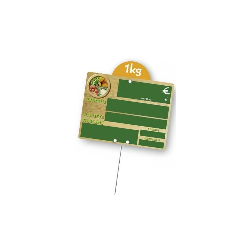 ETIQUETTE FRESH MARKET VOC 150X100 mm - disque poids en ht, pique ino