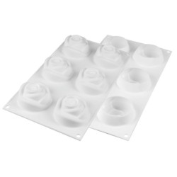 PLAQUE SILICONE 300X175 - 6 roses Ø 70xht55 mm - 143 ml