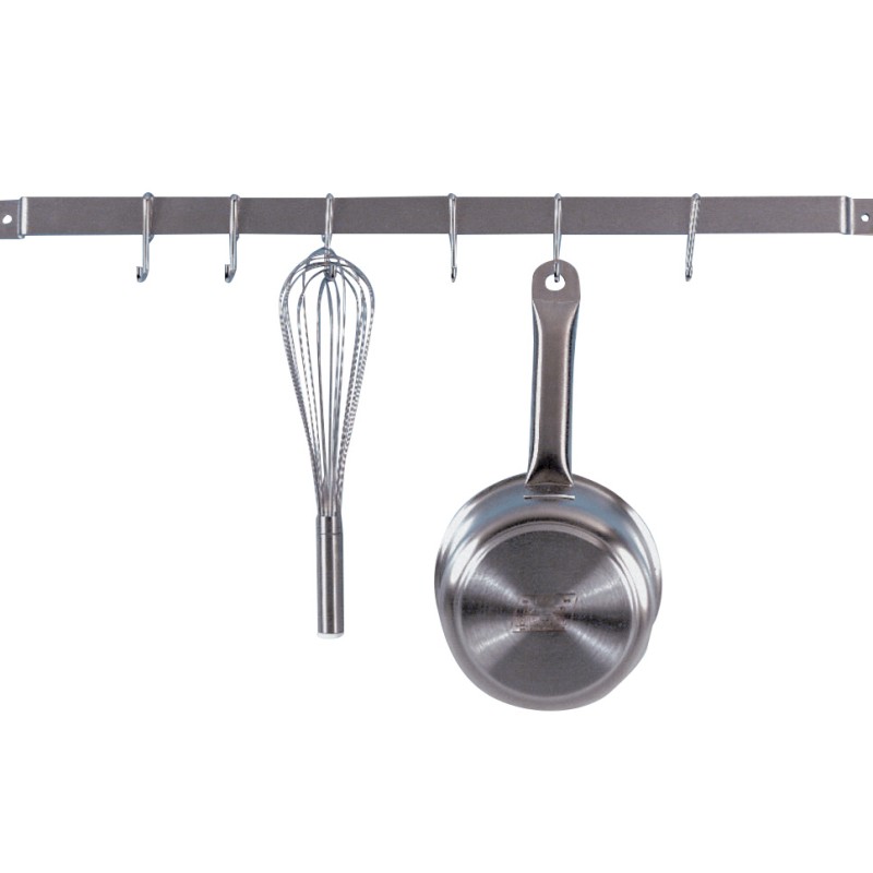 BARRE PORTE USTENSILES EN INOX LG 71 cm & 6 crochets