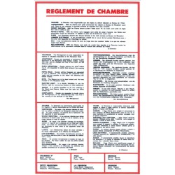 PANCARTE 180x295 mm – Règlement chambres en 5 langues