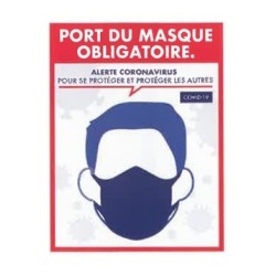 AFFICHE ADHESIVE - port du masque obligatoire - 20 x 15 cm
