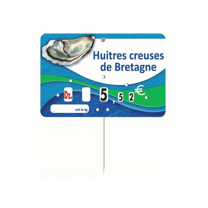 ÉTIQUETTE 150x100 mm Bleue de Mer fig. huître à texte, à roulettes, p