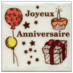 DECOR SUCRE - PLAQUETTE CARREE JOYEUX ANNIVERSAIRE - 50x50 mm (x60)