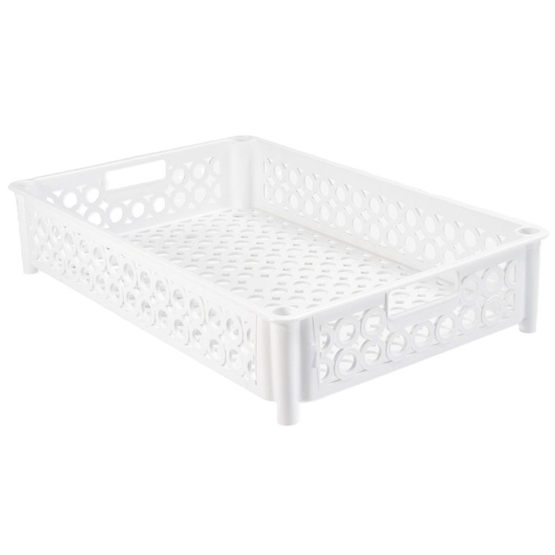 CAISSE AJOUREE FOND + PAROIS - PIEDS EMB. 22 L - 590X385X120 - BLANC