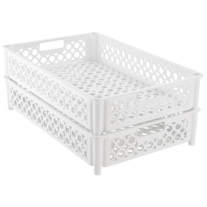 CAISSE AJOUREE FOND + PAROIS - PIEDS EMB. 22 L - 590X385X120 - BLANC