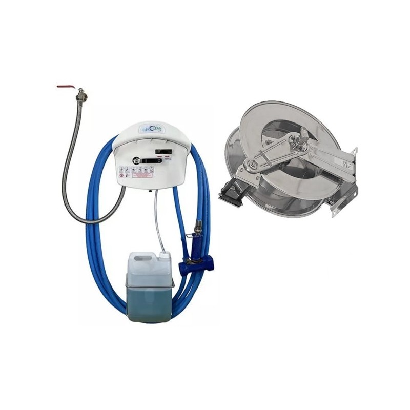 CENTRALE DE DESINFECTION + ENROULEUR AUTO INOX TUYAU DE 20 M
