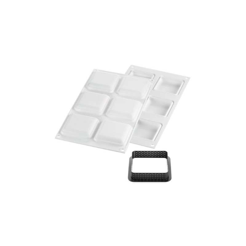 KIT PLAQUE SILICONE - 6 tartelettes carrées 80x80xht20 mm - 62ml