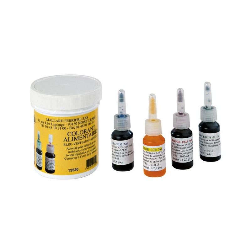 BOITE DE 4 COLORANTS ALIMENTAIRES LIQUIDES