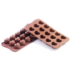 PLAQUE SILICONE CHOCOLAT - 15 cœurs 30x22xht25 mm - 10ml