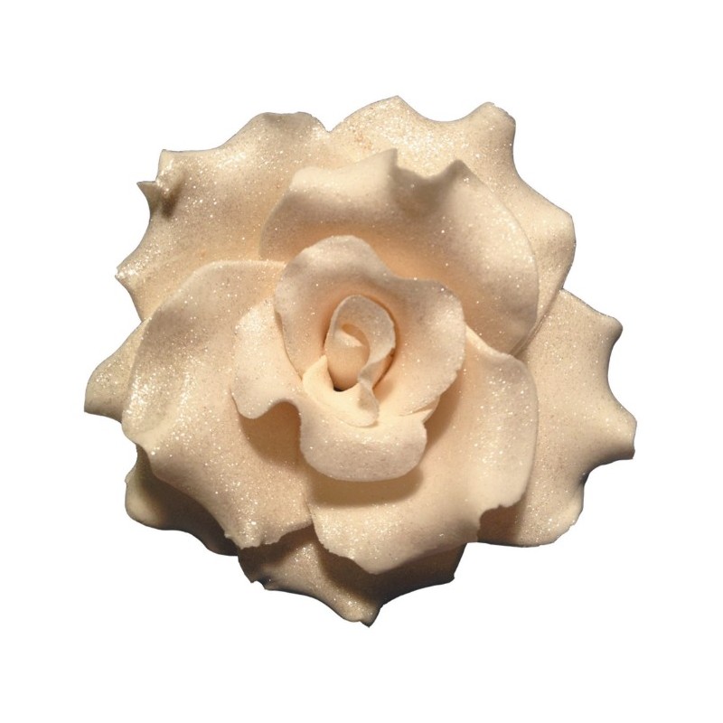 DECOR SUCRE - ROSE FRISEE BLANCHE NACREE - Ø 70 mm (x1)