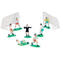 DECOR PÂTISSERIE PLASTIQUE - 6 JOUEURS DE FOOT + 2 CAGES - HT 50 MM