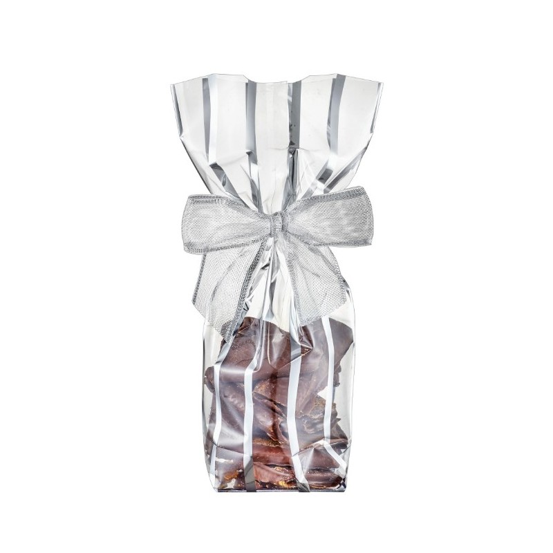 EMBALLAGE SAC TRANSPARENT BANDES ARGENT