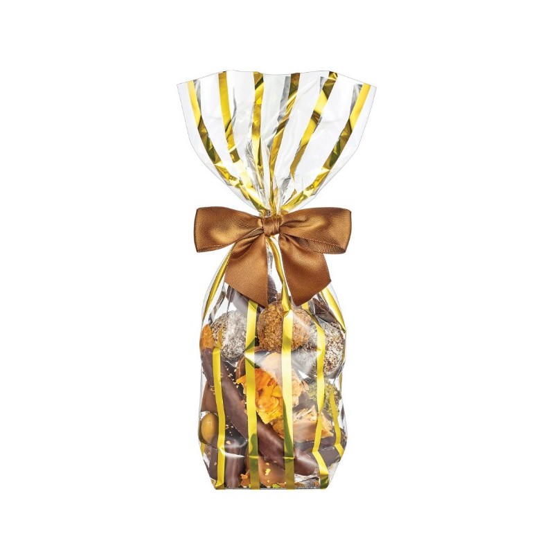 EMBALLAGE SAC TRANSPARENT BANDES OR