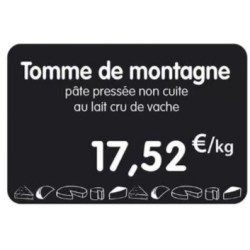 ETIQUETTE 105x70 mm noire, Tout Comprix Fromages, à texte, sans pique