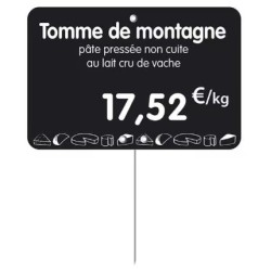 ETIQUETTE 105x70 mm noire, Tout Comprix Fromages, à texte, pique inox