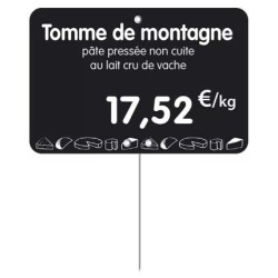 ETIQUETTE 120x80 mm noire, Tout Comprix Fromages, à texte, pique inox