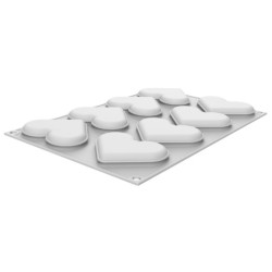 KIT PLAQUE SILICONE 300X175 - 8 cœurs plats 80x66xht12 mm - 35ml