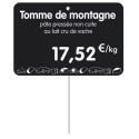 ETIQUETTE 80x60 mm noire, Tout Comprix Fromages, à texte, pique inox