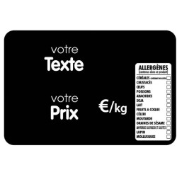 ETIQUETTE 80x60 mm noire, Tout Comprix Allergènes, à texte, sans piqu