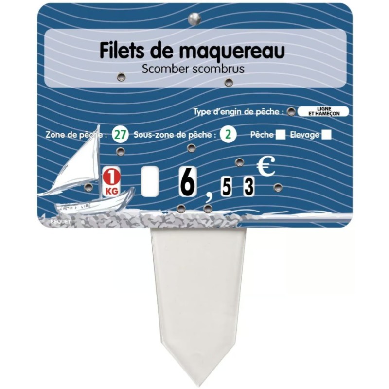 ETIQUETTE 140x100 mm Neptune, à texte, 8 roulettes, patte PVC cristal