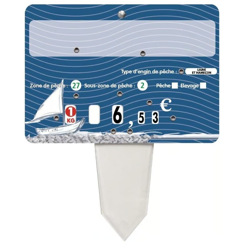 ETIQUETTE 140x100 mm Neptune, neutre, 8 roulettes, patte PVC cristal 