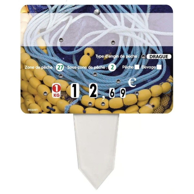 ETIQUETTE 140x100 mm Cordage, neutre, 8 roulettes, patte PVC cristal 