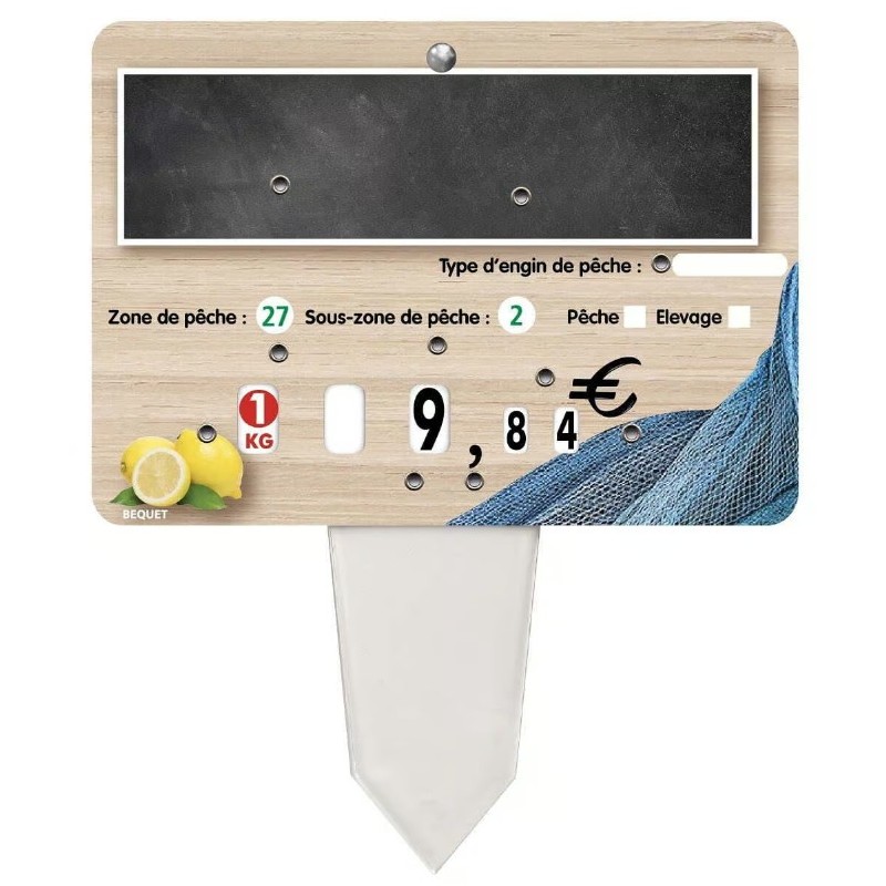 ETIQUETTE 140x100 mm Océane, neutre, 8 roulettes, patte PVC cristal (