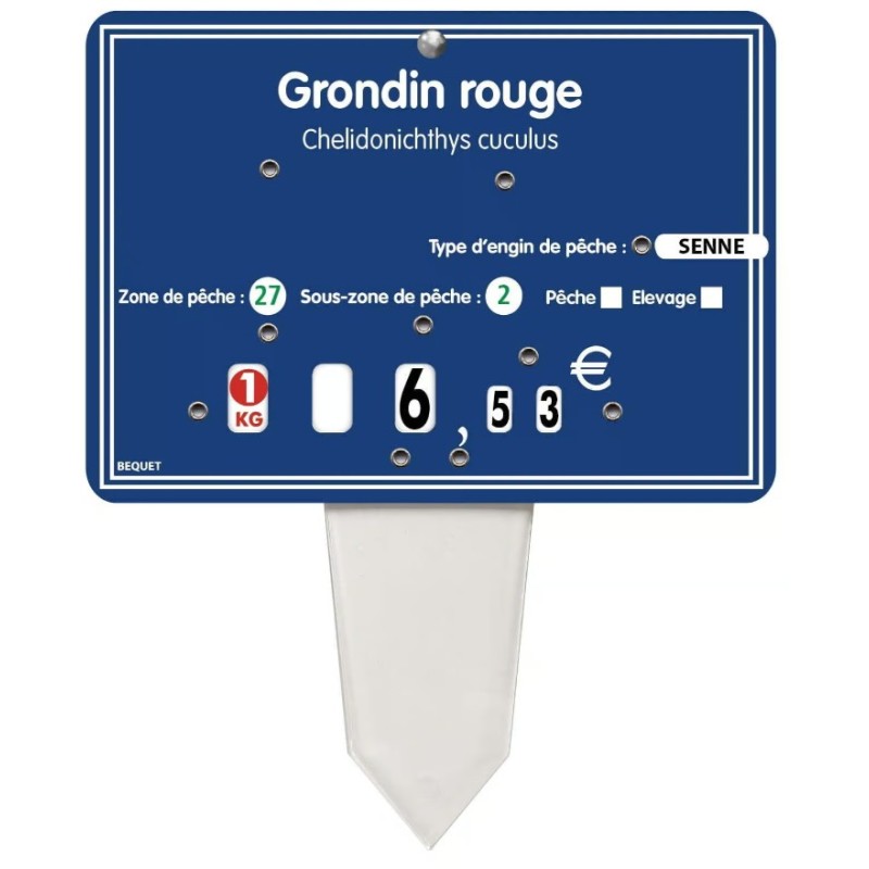 ETIQUETTE 140x100 mm Ardoisine bleue, à texte, 8 roulettes, patte PVC