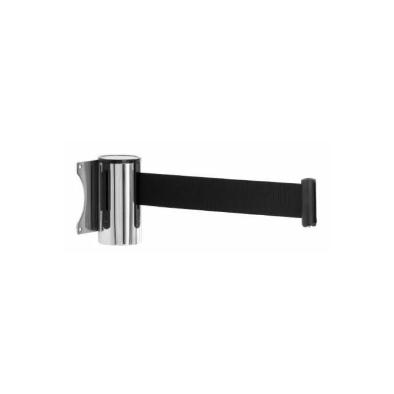 ENROULEUR GUIDAGE chromé FIXATION MURALE ruban noir - 2 mètres