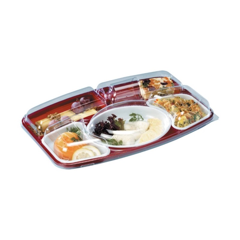 KIT PLATEAU REPAS LUXE 5 COMPARTIMENTS + COUVERCLE - 420x270xht65 mm