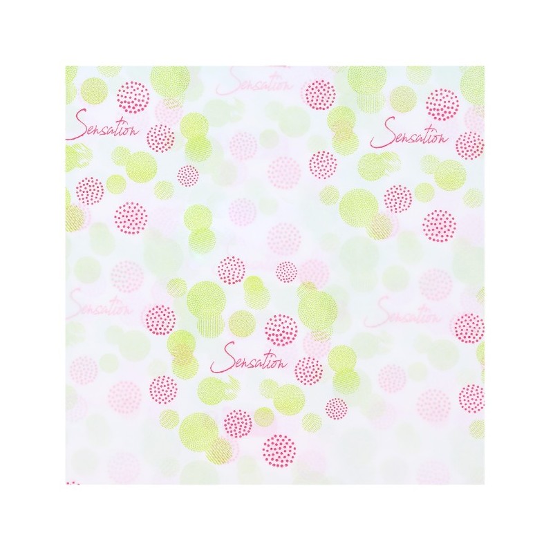 MOUSSELINE KRAFT BLANC - IMPRIMES ROSE ET VERT
